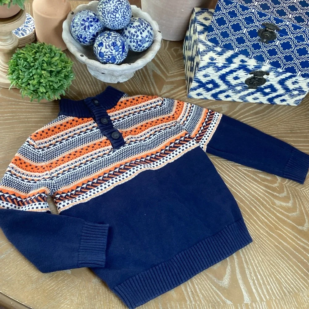 Little Boys Gymboree Fair Isle Fall Harvest Thanksgiving Shawl Neck Sweater